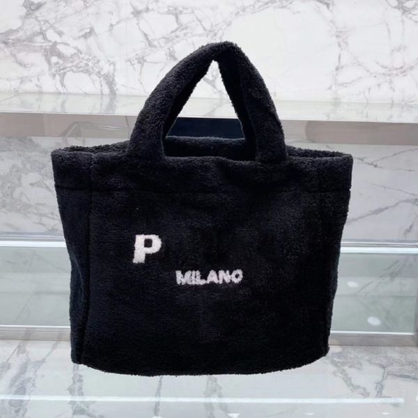 

winter furry cotton totes fluffy tote bag woman luxury handbag designer fur bag fashion warm purses triangle print embroidery letter 5a 2023