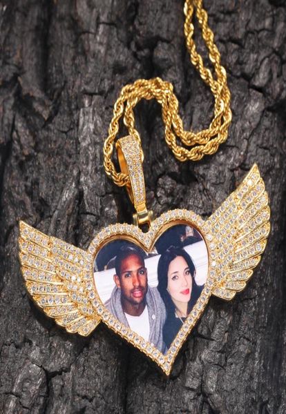 

custom made picture medallions wings heart pendant necklace tennis chain gold color cubic zircon men women hip hop jewelry3690662, Silver