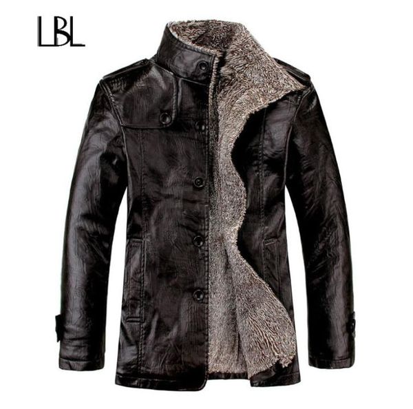 

vintage pu leather jackets men039s winter warm thicken faux fur fleece liner men jacket windproof stand collar slim fit male co7417895, Black;brown