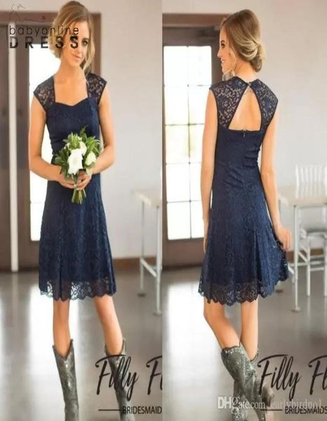 

custom made navy blue full lace short bridesmaid dresses knee length square neck hollow back garden maid of honor gown bm01796401832, White;pink