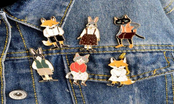 

mr ms gentleman lady cat rabbit fox brooch pin denim animal jacket pin buckle shirt badge lovers jewelry gift for couples5584241, Gray