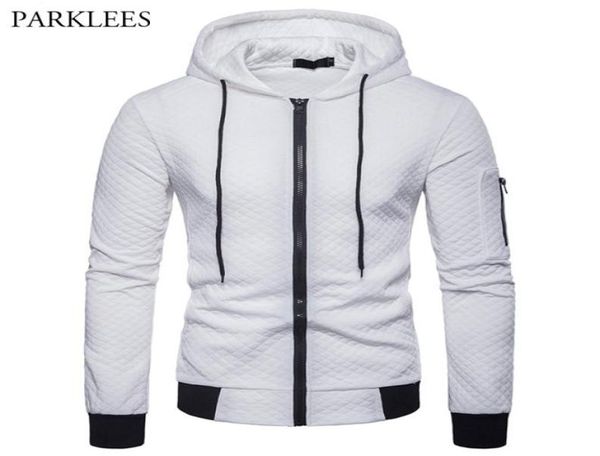 

cotton plaid hoodie men casual slim fit mens white zipup hooded sweatshirts hip hop streetwear sportswear hoodies sweat homme6005434, Black