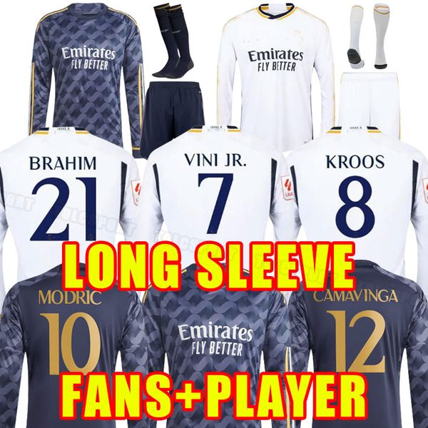 

long sleeve real madrids benzema soccer jerseys 23/24 football shirt vini alaba tchouameni camavinga modric vinicius rudiger 2023 2024 home, Black;yellow