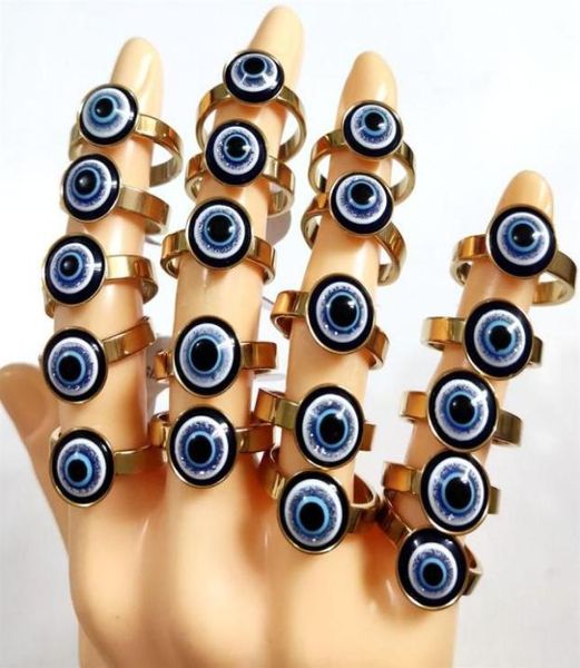 

whole 25pcs lot vintage blue evil eye stainless steel gold punk ring women accessories gift men retro party ring unique27832780672, Golden;silver