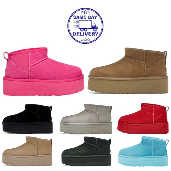 

designer snow boots mini platform boot women tazz slippers classic tasman suede slides winter wool warm booties ugglies fur sheep skin shoes, Black