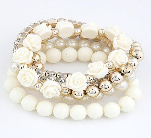 

2015 test new arrival fashion cute summer beads flower bracelet jewelry for women 6 colors available6511600, Golden;silver