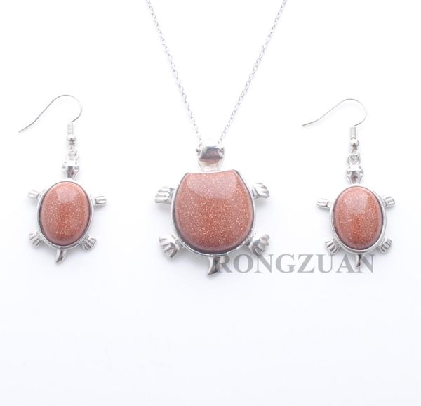 

trendy necklace earrings jewelry set for women mother golden sand stone tortoise dangle pendant easter day gift chain 18quot dq31004588, Silver