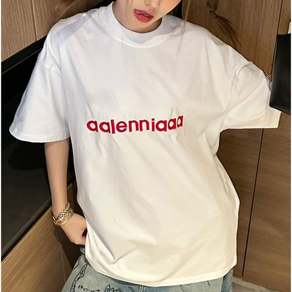 

8.14 fashion loose letter embroidery t-shirt women, White