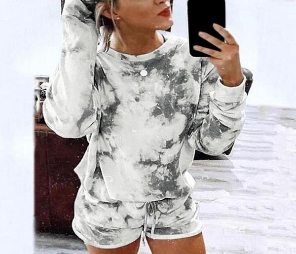 

women039s tracksuits mujer lounge wear shirts long sleeve two piece set shorts women ensemble femme tie dye pijama camiseta6370702, Gray