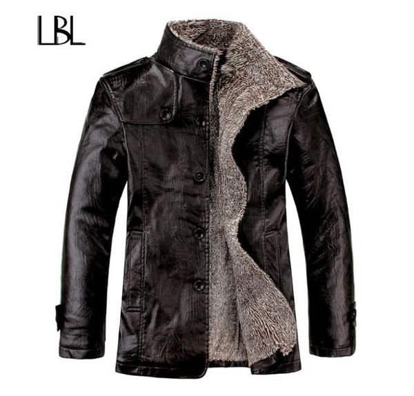 

vintage pu leather jackets men039s winter warm thicken faux fur fleece liner men jacket windproof stand collar slim fit male co9733055, Black;brown