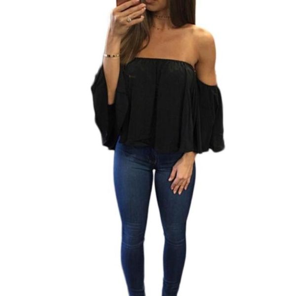 

2018 new fashion women off shoulder short sleeve shirt pleated chiffon blouse plus size woman clothing6126509, White