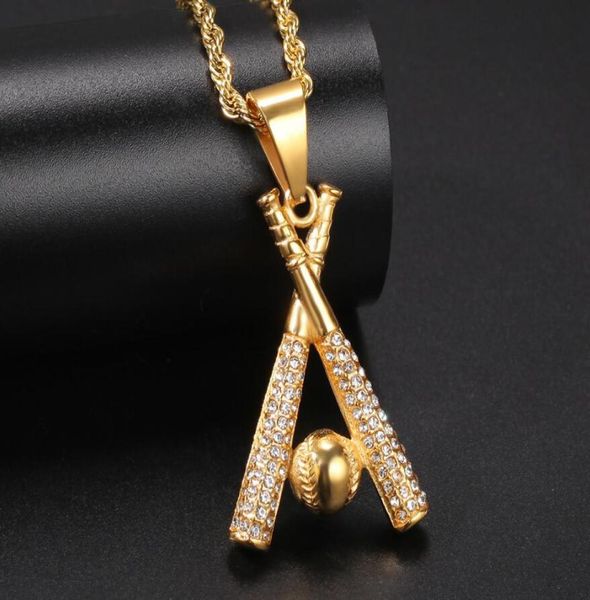 

new crystal gold baseball pendant necklaces for mens statement jewelry stainless steel gold color baseball necklace charm1436048, Silver