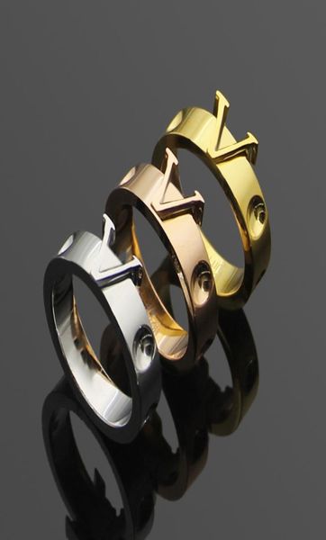 

women designer ring with pits gold plated simple v letter titanium steel engagement rings fashion jewelry lady party 9709872, Silver