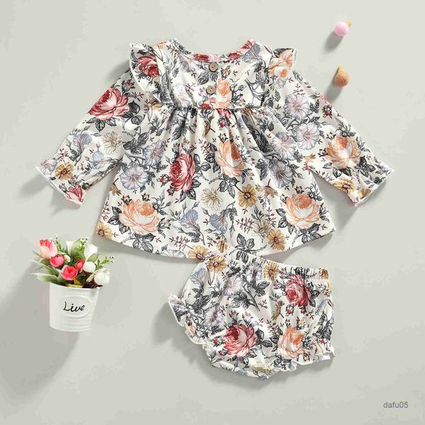 

clothing sets 0-4years toddler baby girl 2pcs autumn casual clothing set long sleeve o-neck dress shorts outfit r230814, White