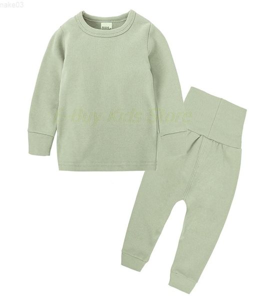 

avocado green pajama set kids underwear long sleeve tshirt and pants antumn spring baby boy girl solid clothing set nightwear j2208843318, Blue;red