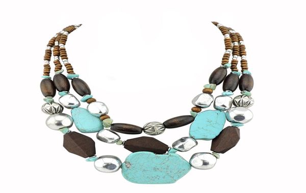 

bocar personalized layered strands turquoise statement chunky necklace for women gifts6560128, Silver