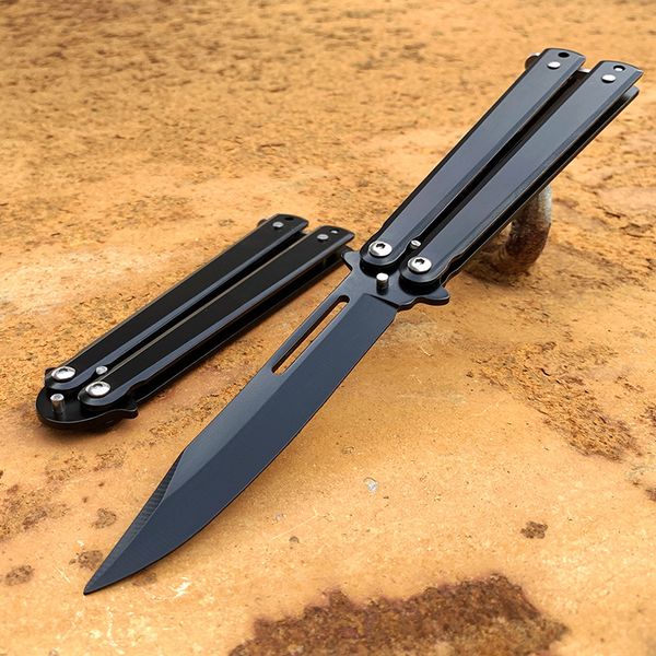 

wholesale titanium rainbow color 5cr13mov stainless steel knives training butterfly knife game dull tool no edge