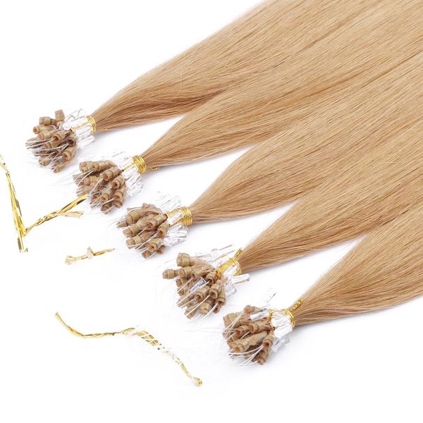 

remy micro loop human hair extensions micro beads hair silky soft micro ring hair extensions #27 strawberry blonde 1g/strand