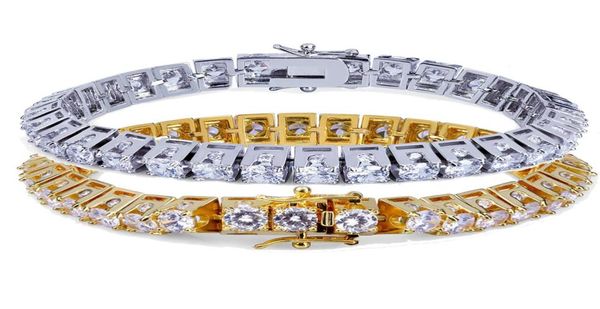 

18k gold and white gold plated hip hop big zircon tennis chain bracelet single row trapezoid diamond men039s cuban chains rappe7947036, Golden;silver