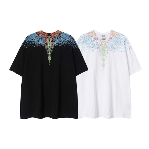 

summer new mb line print wings pure cotton t-shirt bf loose and stylish half sleeve, White;black