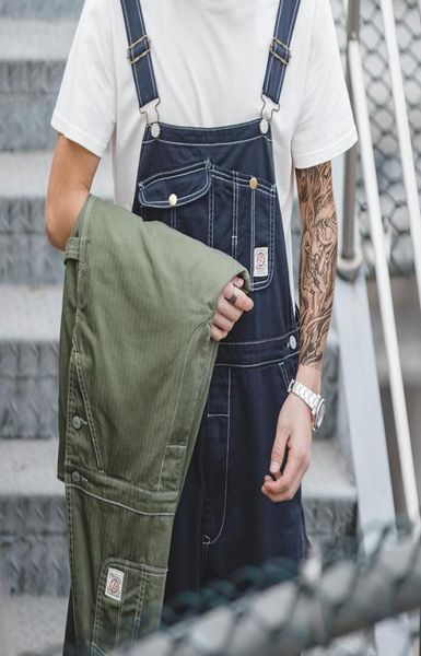 

men039s pants maden safari style multipocket overalls streetwear work cargo jumpsuit retro straight leg pant dungarees baggy b2312643, Black
