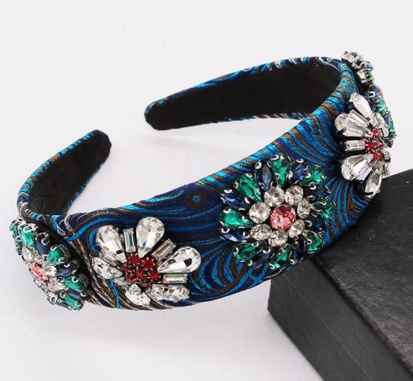 

vintage baroque blue headband rhinestone crystal flower queen crown tiara wide hairband hair accessories wedding hair jewelry2497738, Golden;white