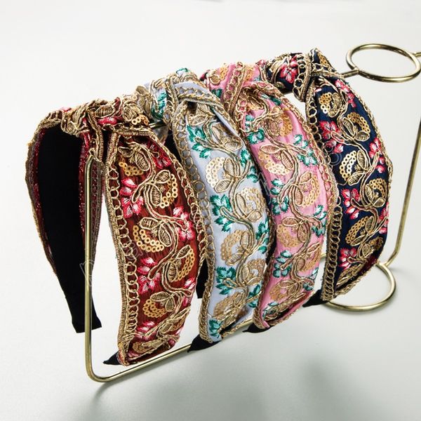

high grade fabric embroidery sequins knotted headband fashion hair accessories women's palace style hairband hair band hoop girl, Slivery;white