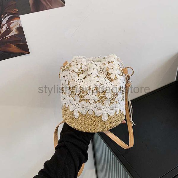 

shoulder bags grass woven bag for women 2021 summer new korean edition lace woven bucket bag for women's one shoulder crossbody beach b