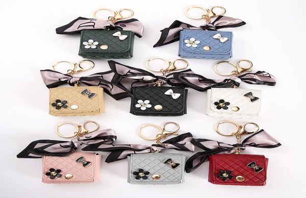 

leather coin purses keychains key rings silk scarf earphone holder car keyrings chains pu mini wallet luxury fashion flower bag ch4001646, Slivery;golden