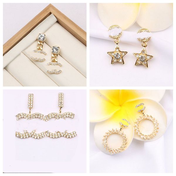 

elegant fashion 18k gold plated earrings designer brand letters stud earring crystal geometric jewelry women accessories party wedding gift, Golden;silver