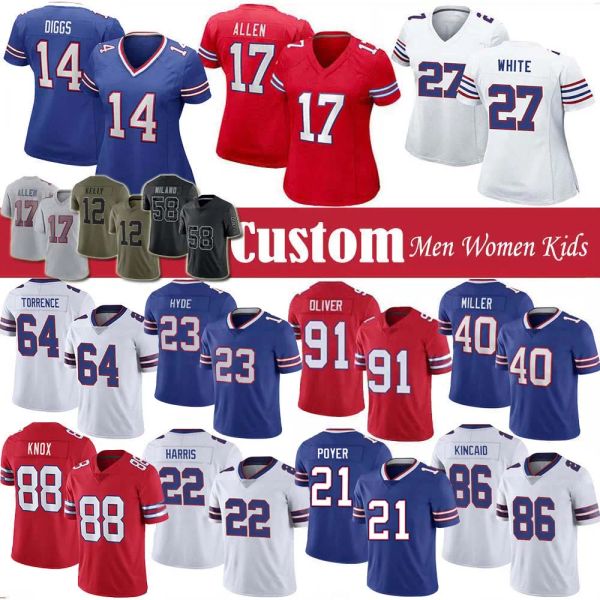 

josh allen stefon diggs football jersey custom buffalos billes dawson knox matt milano von miller dalton kincaid dion dawkins micah hyde tyl, Black;red