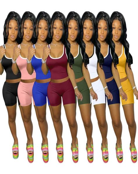 

shorts sets summer tracksuits 2022 women gym outfits active two piece clothes tank shorts solid color casual jogging suits wh5808982, Gray