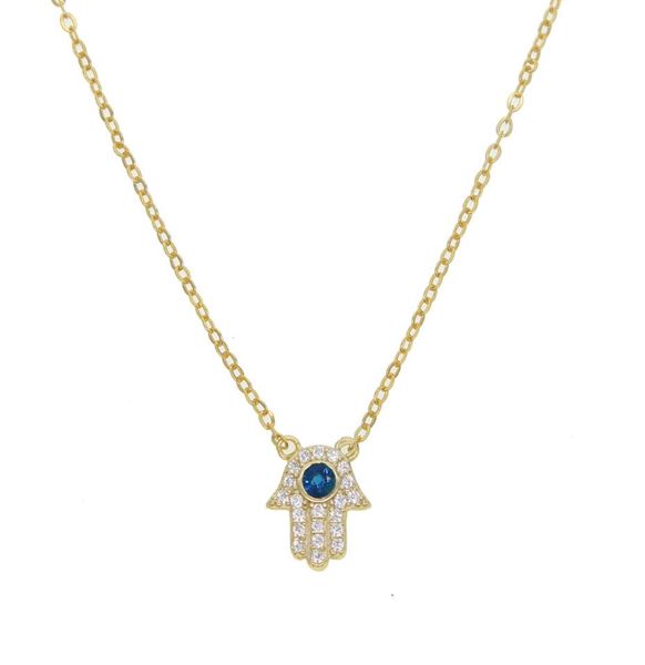 

big blue eye hamsa hand cz necklace fine 925 sterling silver matal gold color factory turkish lucky girl jewelry6218867, Golden;silver