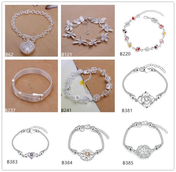 

mixed style fashion burst models women039s gemstone plated sterling silver bracelet btterfly heart flower 925 silver plate bra2457886, Black
