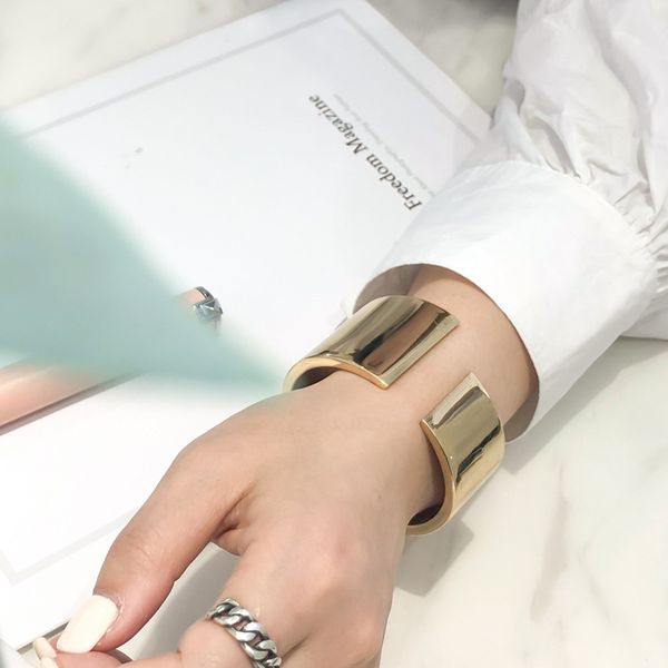 

gold open new fashion popular asymmetric wide edge bracelets exaggerate cold mirror face opening bracelets to the small market cool sale, Black