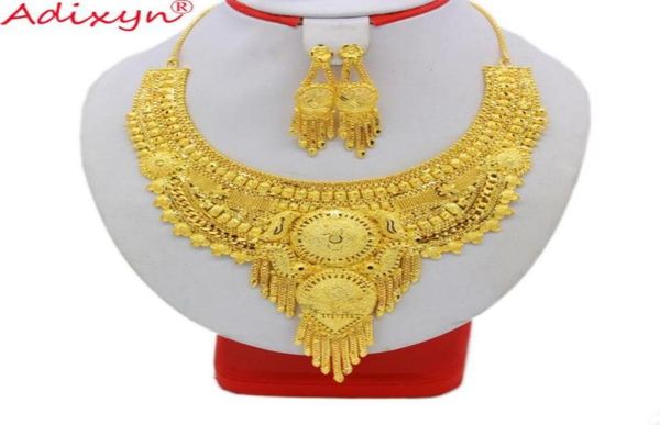 

adixyn gold colorbrass india fashion necklaceearrings jewelry set for womengirls africanethiopiandubai party gifts n1008749434937819015, Silver