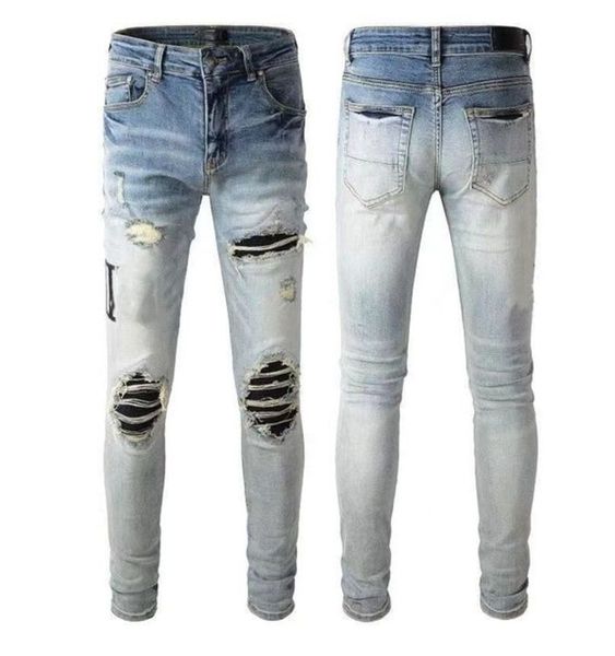 

mens designer jeans star high elastics distressed ripped slim fit motorcycle biker denim for men s fashion black pants#10, Blue