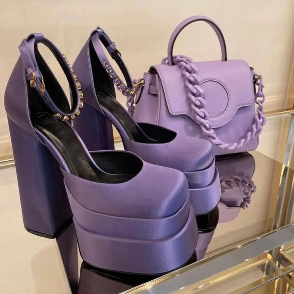 

aevitas purple juno crystal-embellished shoes satin double platform pumps chunky high heels sandals women's luxury designers dress shoe, Black