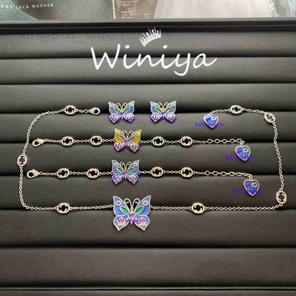 

bracelet, earrings & necklace designer necklace new letter enamel color matching butterfly sweater chain bracelet earrings femininity jewelr, Black