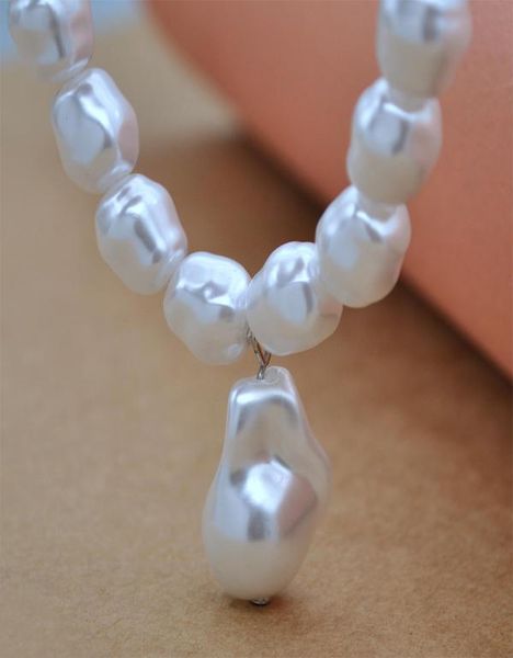 

white pearl necklace female irregular shape pendant coarse neck choker accessories6772661, Silver