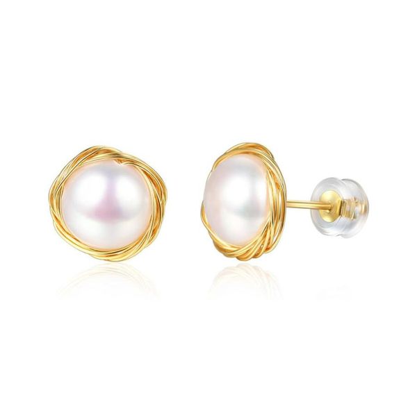 

s925 sterling needle pearl stud earrings new style fashion women 18k gold plated earrings jewelry whole3100365, Golden;silver