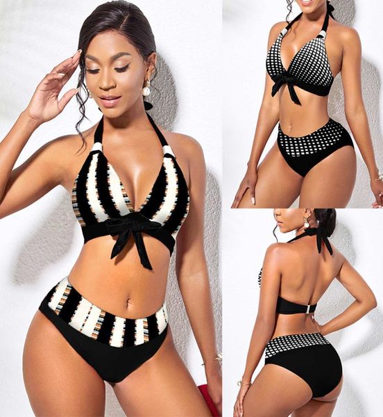 

plus size 5xl swimsuit push up bikini women high waist bikini set summer swimwear female halter bathing swim suit7525220, White;black