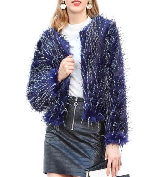 

new autumnwinter women casual faux fur short coat europeamerica style fashion blue allmatching short cardigan jackets coat62670237840289, Black
