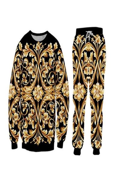 

new men womens couple flower 3d print crewneck sweatshirt pants autumn winter tracksuit8006864, Gray