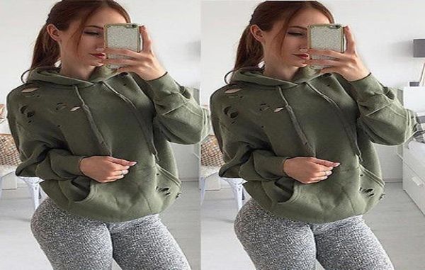 

whole fashion womens casual hoodied ripped hole sweatshirt pullover 7065346, Black