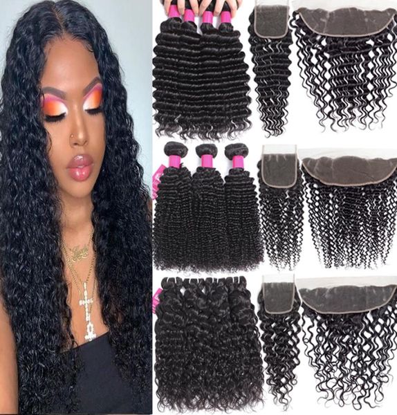

brazilian human hair bundles with closure 4x4 lace closure or 13x4 lace frontal kinky curly deep wave loose straight body wave vir6903015, Black