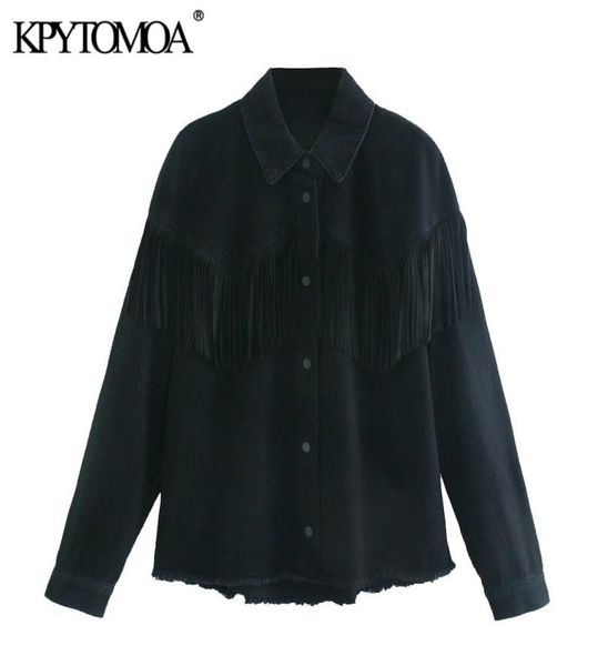 

women fashion fringe trims loose denim jacket coat vintage long sleeve frayed tassel female outerwear chic 2104164475434, Black;brown