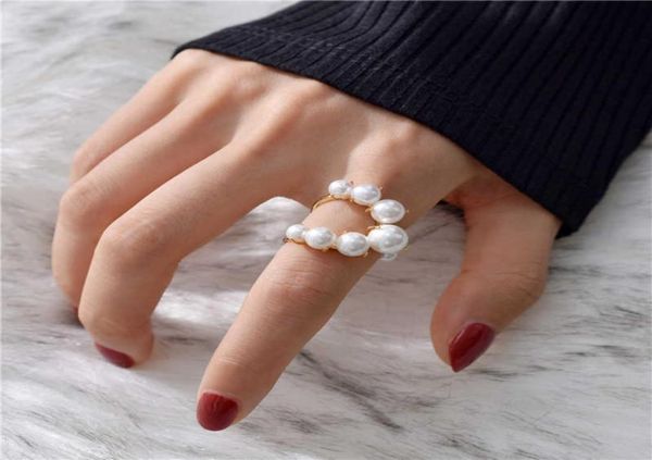 

cluster rings big pearl rings for women hip hop cool large finger ring inlaid pearl beads girls new fashion adjustable ring jewelr4792549, Golden;silver
