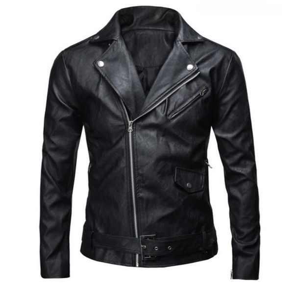 

whole new autumn men039s pu leather jacket slim fit motorcycle jacket zipper casual leather coat male outerwear clothing f4290158, Black
