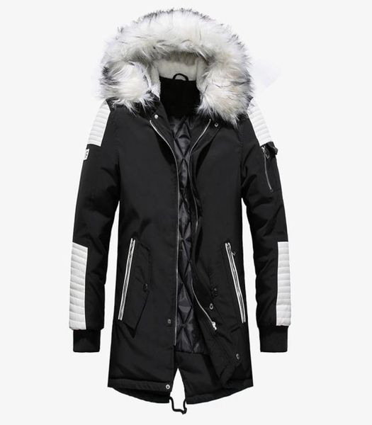 

thick warm parkas coat winter jacket men casual long outwear hooded fur collar windbreaker jackets leather coats men veste homme7675008, Black
